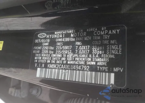 2020 Hyundai Kona Sel z USA, uszkodzony, nr VIN KM8K2CAAXLU494792